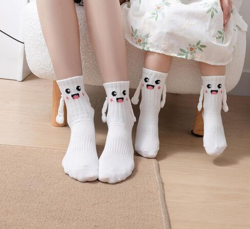 Yawlsow 2Pair Funny Family Holding Hands Socks,Magnetic Suction Adult+Kids Hand in Hand Socks,Parent-Child Smile Gift in Saudi Arabia