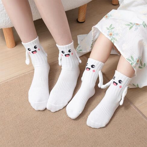 Yawlsow 2Pair Funny Family Holding Hands Socks,Magnetic Suction Adult+Kids Hand in Hand Socks,Parent-Child Smile Gift in Saudi Arabia