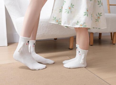 Yawlsow 2Pair Funny Family Holding Hands Socks,Magnetic Suction Adult+Kids Hand in Hand Socks,Parent-Child Smile Gift in Saudi Arabia