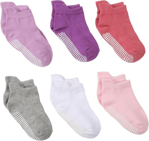 Methee ​6 Pairs Baby Non Slip Grip Ankle Cotton Socks Unisex Non Skid Sole Stretch Crew Socks,Made with Combed Cotton in Saudi Arabia