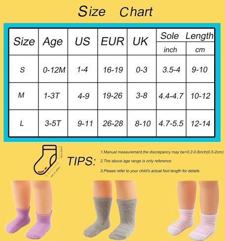 Methee ​6 Pairs Baby Non Slip Grip Ankle Cotton Socks Unisex Non Skid Sole Stretch Crew Socks,Made with Combed Cotton in Saudi Arabia
