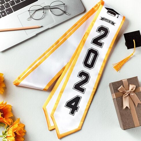 6 قطع من وشاح التخرج من Haull للجنسين للبالغين كلاسيكي الشرف سرق نهاية بزاوية مع زخرفة مطبوعة وشاح التخرج من فئة 2024 لمستلزمات حفلات التخرج، بطول 182.88 سم (أبيض) in Kuwait