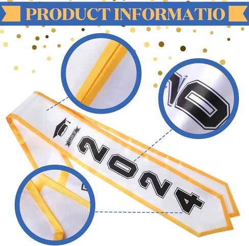 6 قطع من وشاح التخرج من Haull للجنسين للبالغين كلاسيكي الشرف سرق نهاية بزاوية مع زخرفة مطبوعة وشاح التخرج من فئة 2024 لمستلزمات حفلات التخرج، بطول 182.88 سم (أبيض) in Kuwait