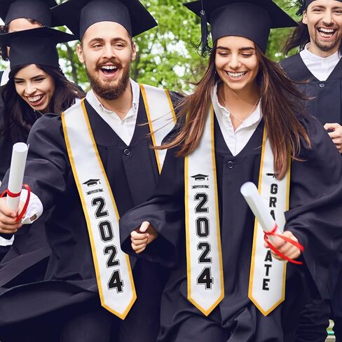 6 قطع من وشاح التخرج من Haull للجنسين للبالغين كلاسيكي الشرف سرق نهاية بزاوية مع زخرفة مطبوعة وشاح التخرج من فئة 2024 لمستلزمات حفلات التخرج، بطول 182.88 سم (أبيض) in Kuwait