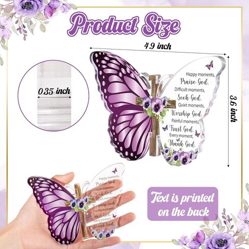 JAPBOR Acrylic Christian Religious Gifts - Bible Verses God Faith Inspirational Scripture Present for Women Men, Serenity Butterfly Cross Prayer Decor Christian Keepsake Decoration (God Thinks of You) in Saudi Arabia