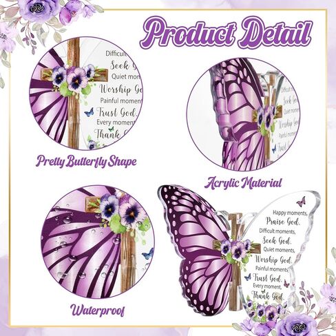 JAPBOR Acrylic Christian Religious Gifts - Bible Verses God Faith Inspirational Scripture Present for Women Men, Serenity Butterfly Cross Prayer Decor Christian Keepsake Decoration (God Thinks of You) in Saudi Arabia
