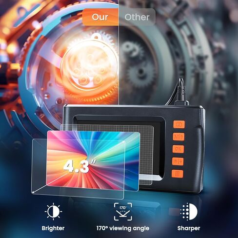 Dual Lens Borescope, Endoscope Camera with Light, 1080P Sewer Camera with 4.3 Inch LCD Screen, Inspection Camera IP67 Waterproof Lens, Tools for Men, Adjustable LED, 16.5FT Cable, 32GB TF Card in Saudi Arabia