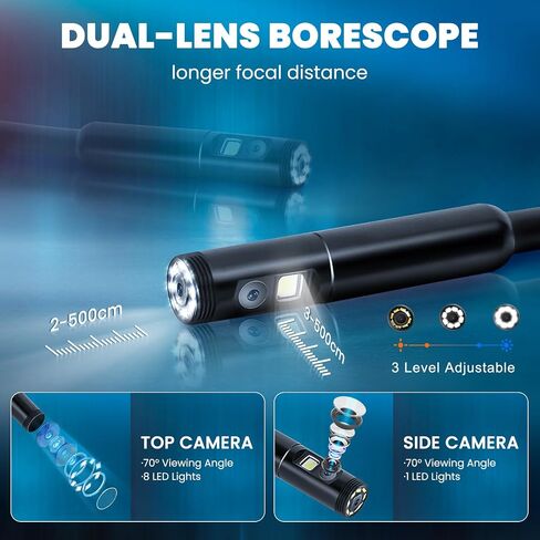 Dual Lens Borescope, Endoscope Camera with Light, 1080P Sewer Camera with 4.3 Inch LCD Screen, Inspection Camera IP67 Waterproof Lens, Tools for Men, Adjustable LED, 16.5FT Cable, 32GB TF Card in Saudi Arabia