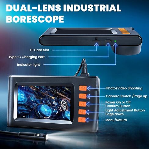 Dual Lens Borescope, Endoscope Camera with Light, 1080P Sewer Camera with 4.3 Inch LCD Screen, Inspection Camera IP67 Waterproof Lens, Tools for Men, Adjustable LED, 16.5FT Cable, 32GB TF Card in Saudi Arabia