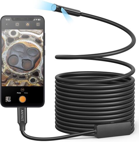 كاميرا المنظار بعدسة مزدوجة، Anykit 1.0MP Borescope مع 8 مصابيح LED، منظار داخلي مع كاميرا ثعبان شبه صلبة بطول 16.5 قدم، كاميرا فحص مقاومة للماء IP67 لهواتف iPhone وiPad وOTG Android in Saudi Arabia