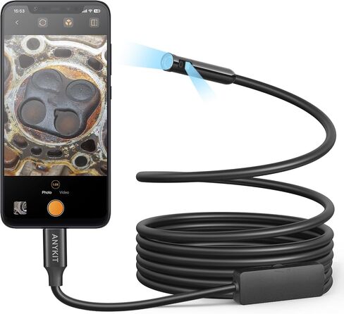 كاميرا المنظار بعدسة مزدوجة، Anykit 1.0MP Borescope مع 8 مصابيح LED، منظار داخلي مع كاميرا ثعبان شبه صلبة بطول 16.5 قدم، كاميرا فحص مقاومة للماء IP67 لهواتف iPhone وiPad وOTG Android in Saudi Arabia