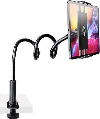 حامل هاتف تابلت SRMATE Gooseneck، حامل تابلت مع مشبك مرن طويل الذراع لهواتف iPhone، iPad، Switch، Samsung Galaxy Tabs، Kindle Fire لمكتب السرير، 30 بوصة (أسود) in Kuwait