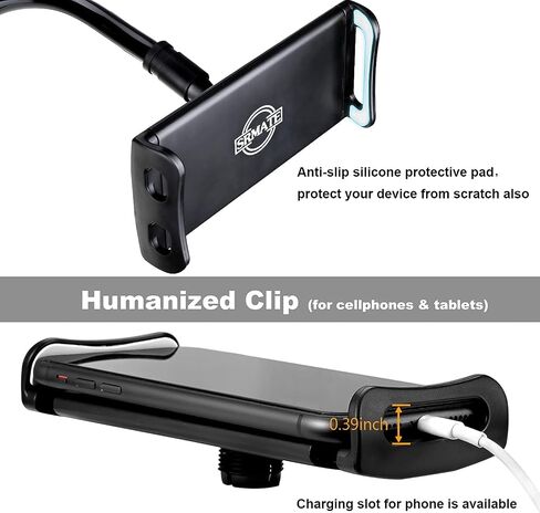 حامل هاتف تابلت SRMATE Gooseneck، حامل تابلت مع مشبك مرن طويل الذراع لهواتف iPhone، iPad، Switch، Samsung Galaxy Tabs، Kindle Fire لمكتب السرير، 30 بوصة (أسود) in Kuwait