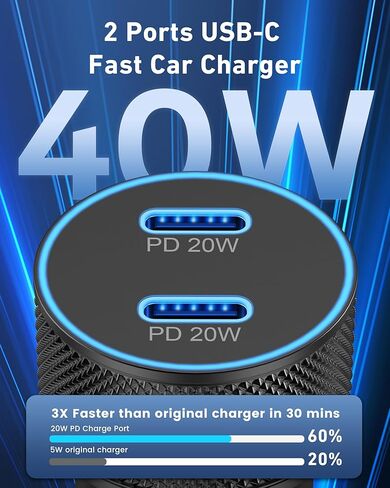 شاحن سيارة iPhone سريع، محول شاحن سيارة USB C مزدوج 40 وات من WIDAQUO ولاعة سجائر وكابل شحن ملفوف USB-C إلى Lightning بطول 6 أقدام قابل للسحب لهاتف iPhone 14/13/12/11/Pro Max، X/Xs/XR/SE/iPad in Kuwait