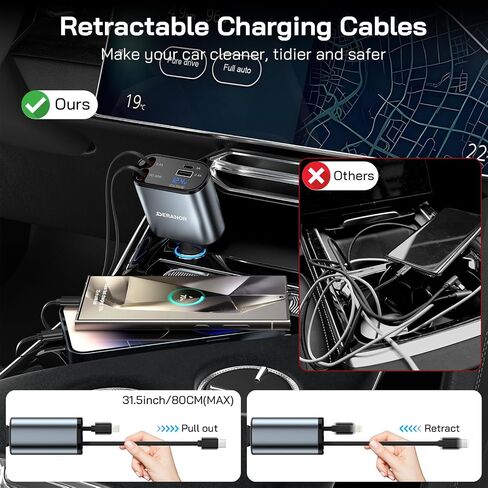 [2 Pack] Retractable Car Charger 4 in 1 Fast Car Phone Charger 69W, Type C Car Charger Adapter with 2X Retractable Phone Charger Cables and 2X USB Ports for iPhone 15/14/13/12, Samsung S24/S23,Google in Saudi Arabia