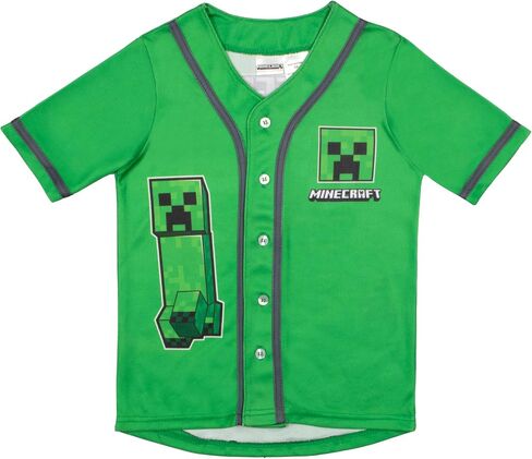 Minecraft Creeper 09 Boys Baseball Jersey Athletic Casual Button Down Short Sleeve Shirt, Baseball Shirt for Boys in Saudi Arabia