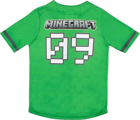 Minecraft Creeper 09 Boys Baseball Jersey Athletic Casual Button Down Short Sleeve Shirt, Baseball Shirt for Boys in Saudi Arabia