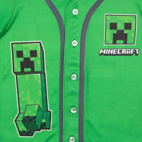 Minecraft Creeper 09 Boys Baseball Jersey Athletic Casual Button Down Short Sleeve Shirt, Baseball Shirt for Boys in Saudi Arabia