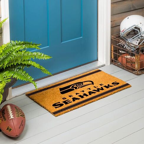 Team Sports America NFL Seattle Seahawks Natural Coir Door Mat | Indoor and Outdoor Entryway | 28 x 16 Inches | Non Slip Back | Welcome Floor Mats | Muddy Dog Paws | Front Door Entrance Home Décor in Saudi Arabia