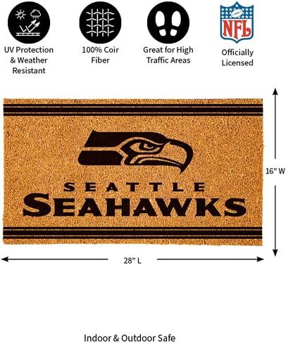 Team Sports America NFL Seattle Seahawks Natural Coir Door Mat | Indoor and Outdoor Entryway | 28 x 16 Inches | Non Slip Back | Welcome Floor Mats | Muddy Dog Paws | Front Door Entrance Home Décor in Saudi Arabia
