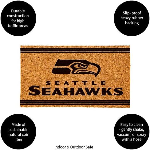 Team Sports America NFL Seattle Seahawks Natural Coir Door Mat | Indoor and Outdoor Entryway | 28 x 16 Inches | Non Slip Back | Welcome Floor Mats | Muddy Dog Paws | Front Door Entrance Home Décor in Saudi Arabia