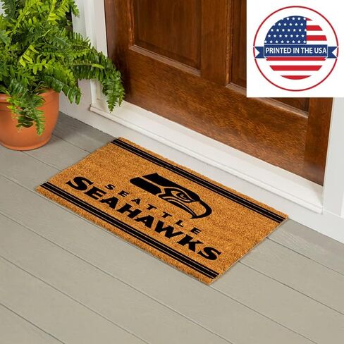 Team Sports America NFL Seattle Seahawks Natural Coir Door Mat | Indoor and Outdoor Entryway | 28 x 16 Inches | Non Slip Back | Welcome Floor Mats | Muddy Dog Paws | Front Door Entrance Home Décor in Saudi Arabia