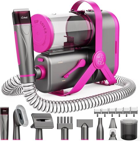 XiaZ Dog Grooming Kit Pet Hair Dryer/Vacuum/Nail Clipper/Massage Comb/Nail Grinder/Paw Trimmer All-in-One 15kpa Blow/Suck Trim Clean Pet's Hair 2L Cup/10 Grooming Tools Low-Noise for Dogs Cats-Red in Kuwait