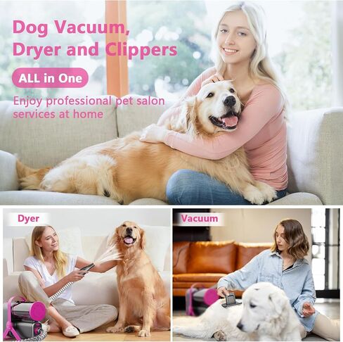 XiaZ Dog Grooming Kit Pet Hair Dryer/Vacuum/Nail Clipper/Massage Comb/Nail Grinder/Paw Trimmer All-in-One 15kpa Blow/Suck Trim Clean Pet's Hair 2L Cup/10 Grooming Tools Low-Noise for Dogs Cats-Red in Kuwait