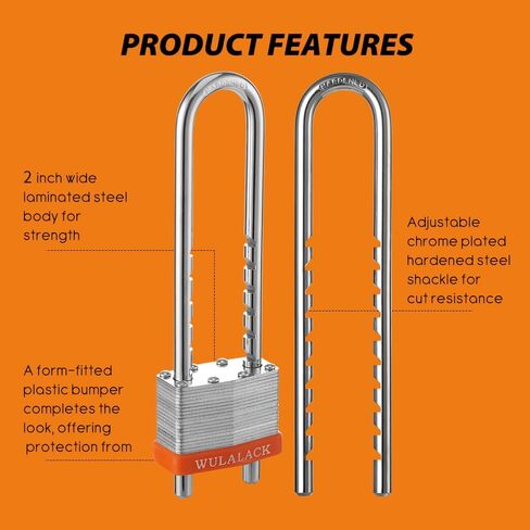 Padlock with Key, WULALACK 2 inch Wide Laminated Steel Keyed Padlock with Adjustable Shackle, Long Shackle Pad Lock with 2 Keys in Saudi Arabia