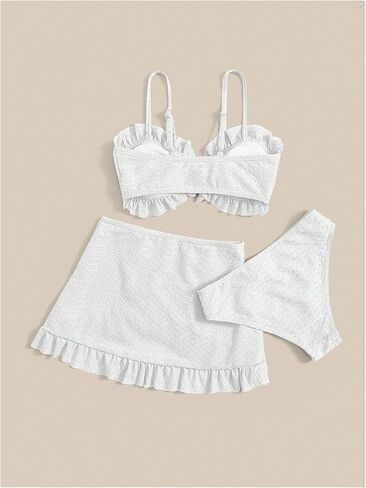 RoseSeek Girl's 3 Piece Bikini Set Knot Front Cute Swimsuit Bathing Suit with Ruffle Trim Frill Wrap Beach Skirt Cover Up Set in Saudi Arabia