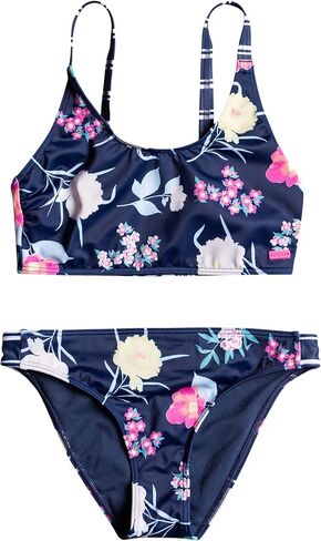 مجموعة السباحة Roxy Girls's Flowers Addict Crop Top للسباحة، Mood Indigo S Floating Floral، 8 in Saudi Arabia