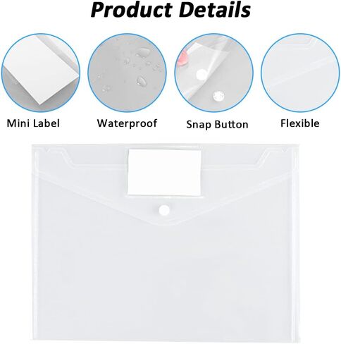 جيب مجلدات شفاف A4، FOME 15 مغلفًا بلاستيكيًا مع مجلدات مستندات بزر كبس مقاس A4 مع جيب ملصق لتنظيم العمل في المدرسة والمنزل والمكتب in Kuwait