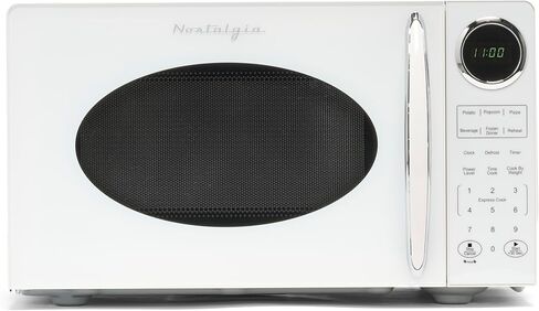 Nostalgia Modern Retro Countertop Microwave Oven - 900-Watt - 0.9 cu ft - 12 Pre-Programmed Cooking Settings - Digital Clock - Kitchen Appliances - White in Kuwait