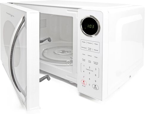 Nostalgia Modern Retro Countertop Microwave Oven - 900-Watt - 0.9 cu ft - 12 Pre-Programmed Cooking Settings - Digital Clock - Kitchen Appliances - White in Kuwait