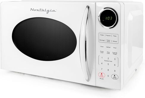 Nostalgia Modern Retro Countertop Microwave Oven - 900-Watt - 0.9 cu ft - 12 Pre-Programmed Cooking Settings - Digital Clock - Kitchen Appliances - White in Kuwait