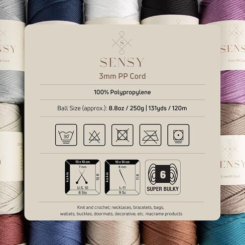 Sensy Premium 3mm 131 Yards Polyester Rope 100% Polypropylene Cord Macrame Cord 3mm Crochet Bag Cord Macrame Rope Crochet Thread Gift for Knitter (Black) in Saudi Arabia