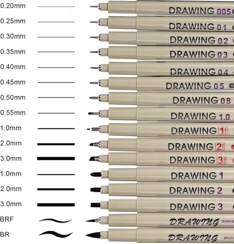مجموعة أقلام صغيرة مكونة من 16 قطعة من DOSEWART، أقلام رسم فنية صغيرة الحجم، مجموعة أقلام حبر مقاومة للماء، أقلام رسم سوداء أرشيفية للكتابة والرسم واليوميات والرسم والرسم التوضيحي in Kuwait