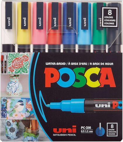 uni POSCA PC-3M Water-Based Paint Markers, Reversible Fine Tip, Assorted Colors, Pack Of 8 Markers in Saudi Arabia
