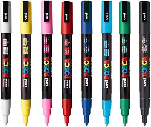 uni POSCA PC-3M Water-Based Paint Markers, Reversible Fine Tip, Assorted Colors, Pack Of 8 Markers in Saudi Arabia