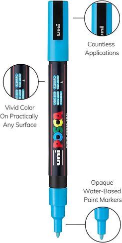 uni POSCA PC-3M Water-Based Paint Markers, Reversible Fine Tip, Assorted Colors, Pack Of 8 Markers in Saudi Arabia