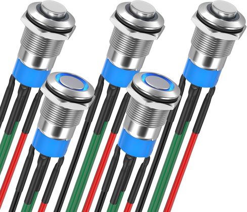 DaierTek 12 مم مفتاح زر ضغط 12 فولت مفتاح ضغط 12 فولت غلاف فضي أزرق LED مضاء مقاوم للماء زر ضغط بحري سلكي مسبقًا 4 دبابيس مفتاح إغلاق - 5 قطع in Saudi Arabia