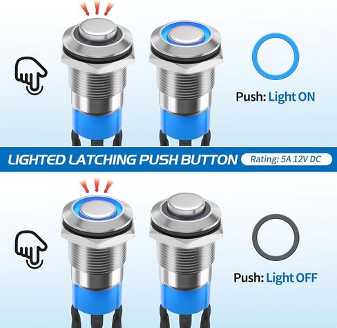 DaierTek 12 مم مفتاح زر ضغط 12 فولت مفتاح ضغط 12 فولت غلاف فضي أزرق LED مضاء مقاوم للماء زر ضغط بحري سلكي مسبقًا 4 دبابيس مفتاح إغلاق - 5 قطع in Saudi Arabia
