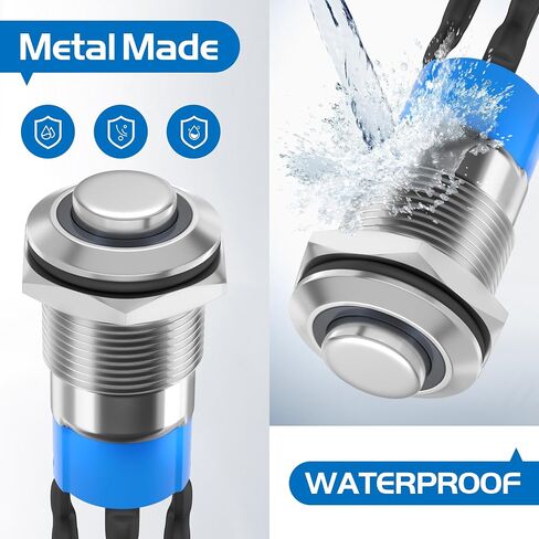 DaierTek 12 مم مفتاح زر ضغط 12 فولت مفتاح ضغط 12 فولت غلاف فضي أزرق LED مضاء مقاوم للماء زر ضغط بحري سلكي مسبقًا 4 دبابيس مفتاح إغلاق - 5 قطع in Saudi Arabia