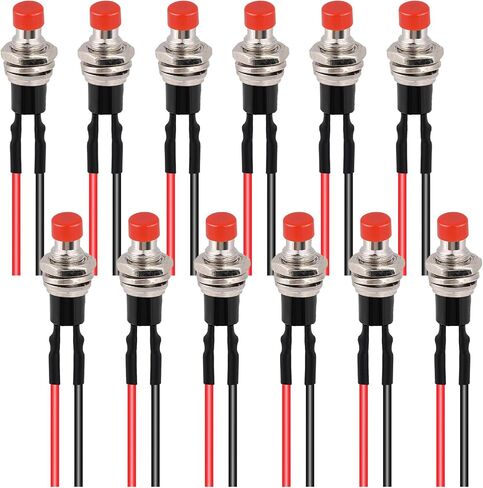 12 Pcs Mini Momentary Switch Small Latching Switch Normally Open Momentary Switch Micro Push Button Switch 12V Prewired 7 mm 3A 220V SPST Nomal Open ON Off 2 Pin Micro Switch Red in Kuwait