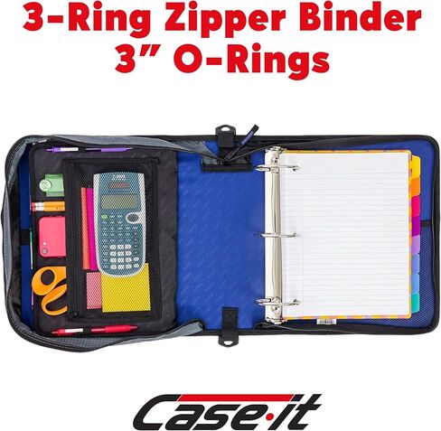 حافظة بسحاب من Case-it Mighty Zip Tab 6 عبوات 3 حلقات دائرية مع عروات 5 ألوان، مجلد ملفات ممتد وحزام كتف ومقبض، D-146 أزرق داكن in Saudi Arabia