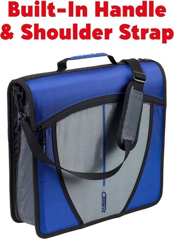 حافظة بسحاب من Case-it Mighty Zip Tab 6 عبوات 3 حلقات دائرية مع عروات 5 ألوان، مجلد ملفات ممتد وحزام كتف ومقبض، D-146 أزرق داكن in Saudi Arabia
