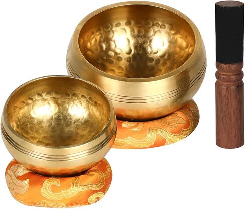 Tibetan Singing Bowl Set 2 Sound Bowls 3.7 inches & 3.15 inches Mindfulness, and Stress Relief zen decor Meditation Singing Bowl is Suitable for Meditation, Yoga, Healing and Silent Mind in Kuwait