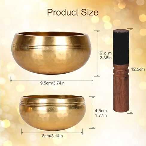 Tibetan Singing Bowl Set 2 Sound Bowls 3.7 inches & 3.15 inches Mindfulness, and Stress Relief zen decor Meditation Singing Bowl is Suitable for Meditation, Yoga, Healing and Silent Mind in Kuwait