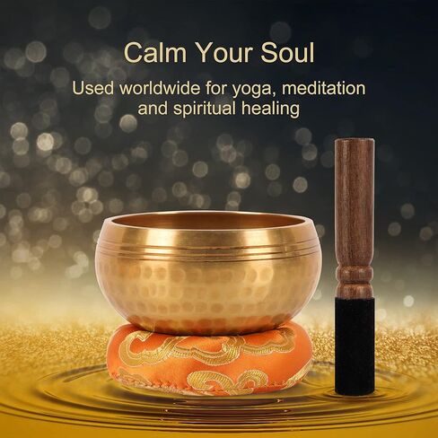 Tibetan Singing Bowl Set 2 Sound Bowls 3.7 inches & 3.15 inches Mindfulness, and Stress Relief zen decor Meditation Singing Bowl is Suitable for Meditation, Yoga, Healing and Silent Mind in Kuwait