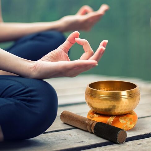 Tibetan Singing Bowl Set 2 Sound Bowls 3.7 inches & 3.15 inches Mindfulness, and Stress Relief zen decor Meditation Singing Bowl is Suitable for Meditation, Yoga, Healing and Silent Mind in Kuwait